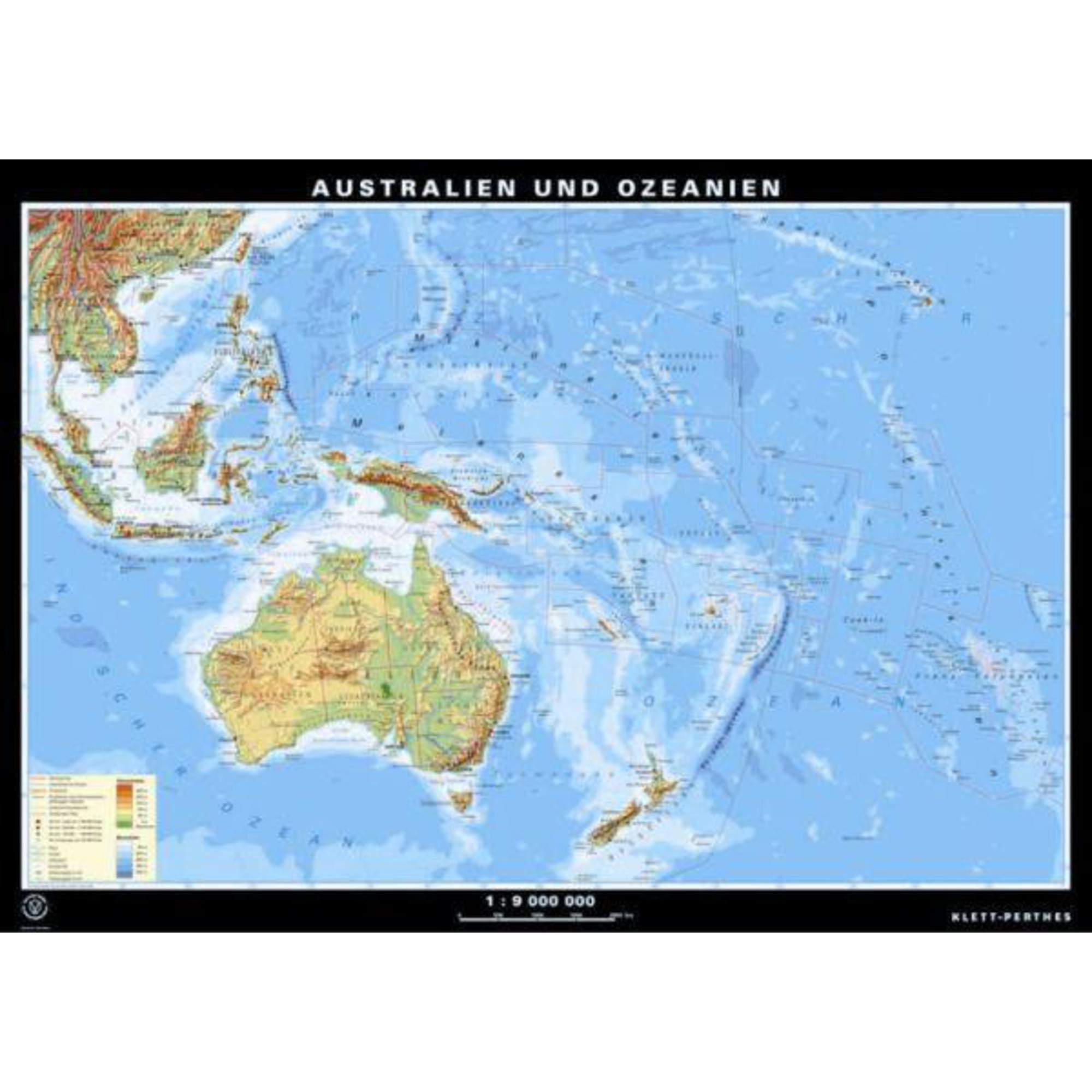 Klett Perthes Verlag Mapa de continente Austrália e Oceania físicas