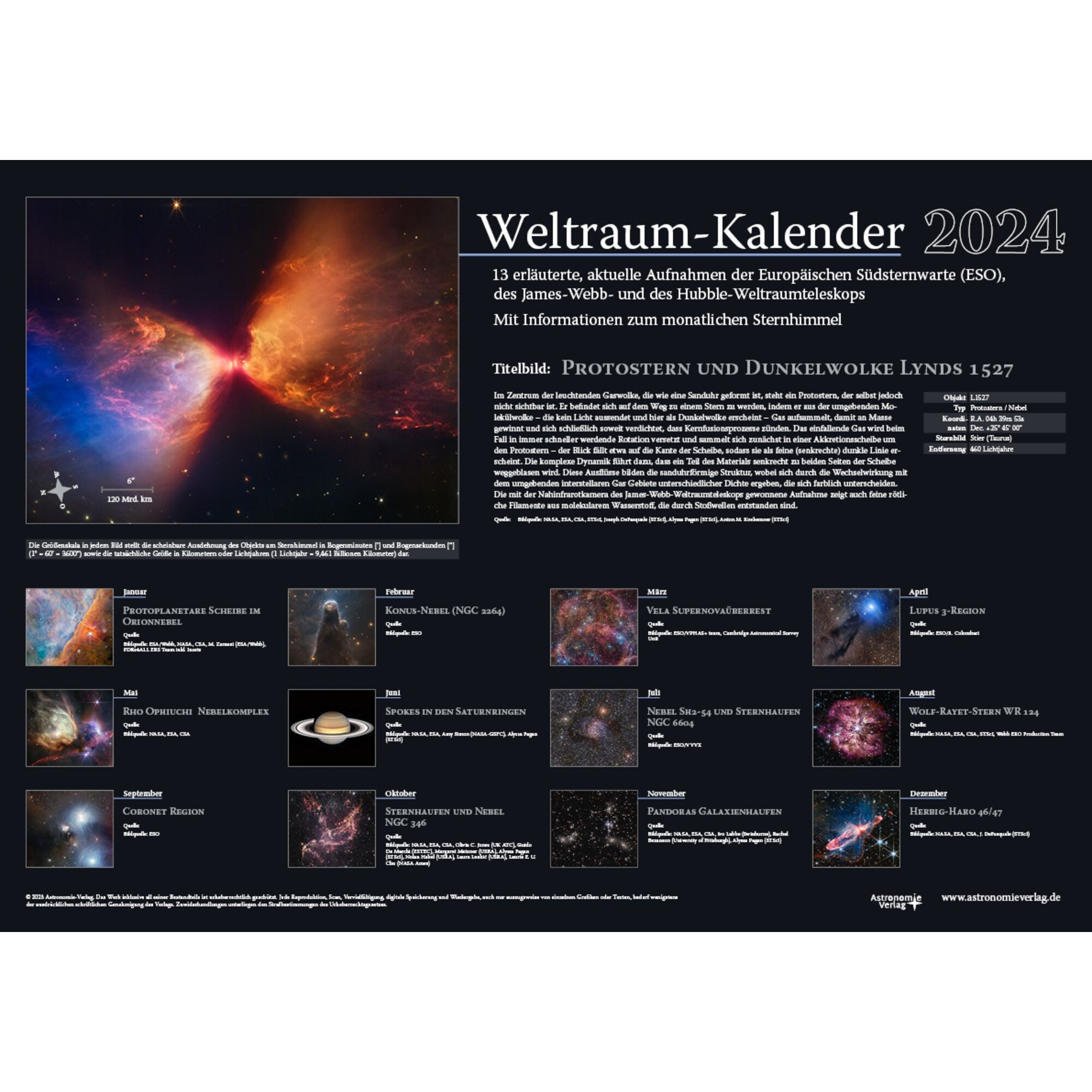 Astronomie Verlag Calendário Weltraum Kalender 2024