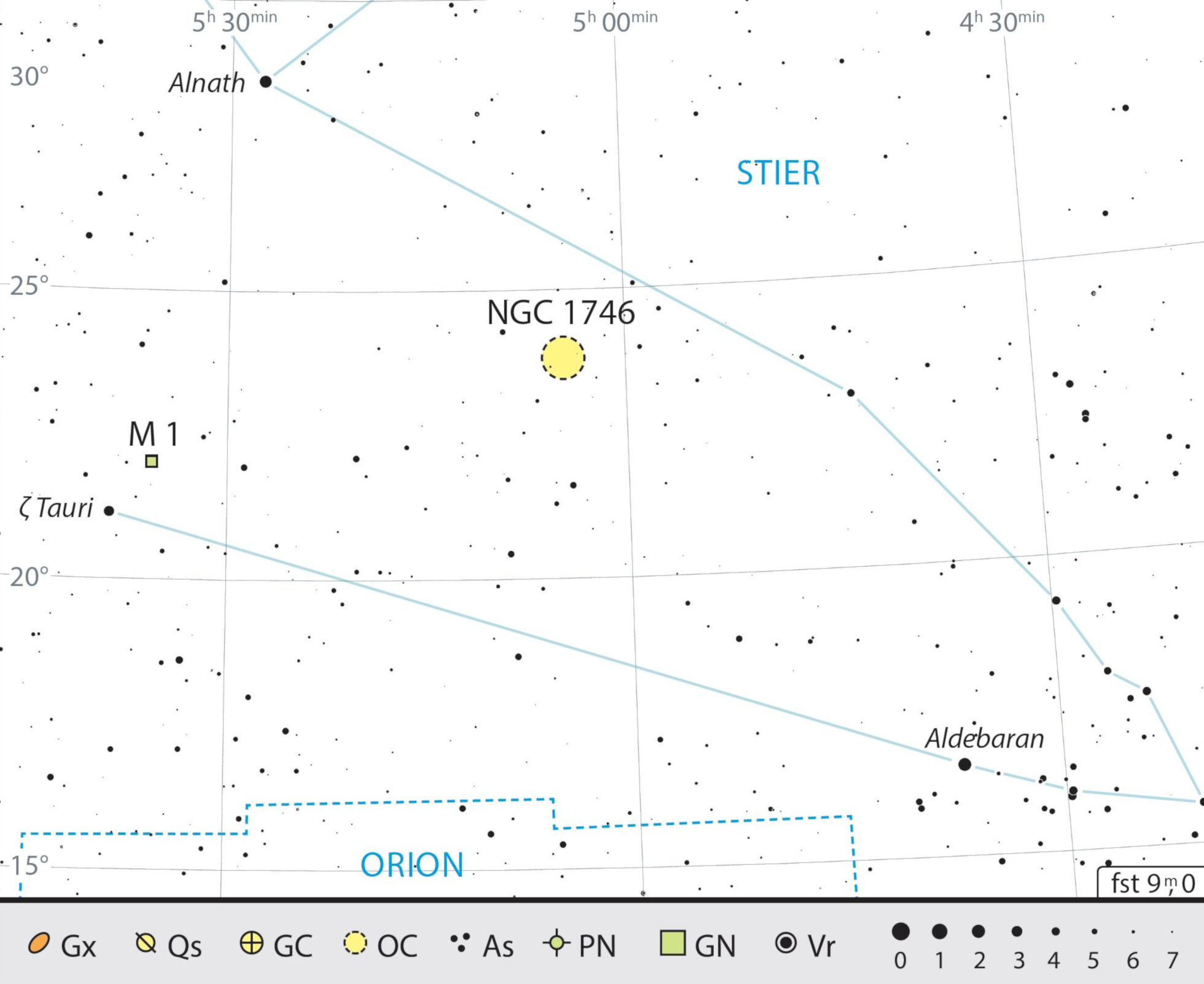 Mapa de procura de Messier 1 na constelação Touro. J. Scholten 