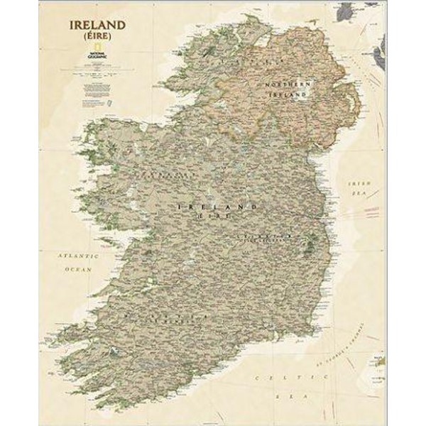 National Geographic Mapa estilo antigo da Irlanda, laminada