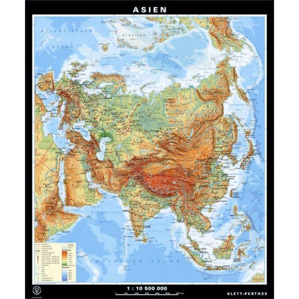 Klett-Perthes Verlag Mapa de continente Ásia física / política (ABW) 2 lados