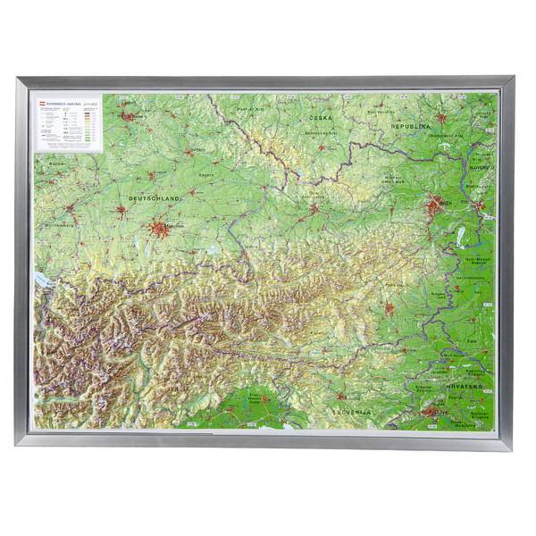 Georelief Mapa Large 3D relief map of Austria in aluminium frame (in German)