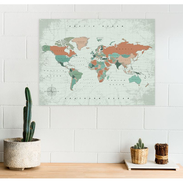 Miss Wood Mapa mundial Woody Map Watercolor Terracotta XL