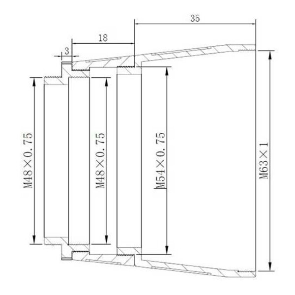 TS Optics Adaptador de projeção Adapter from M63x1 male to M48x0.75 male