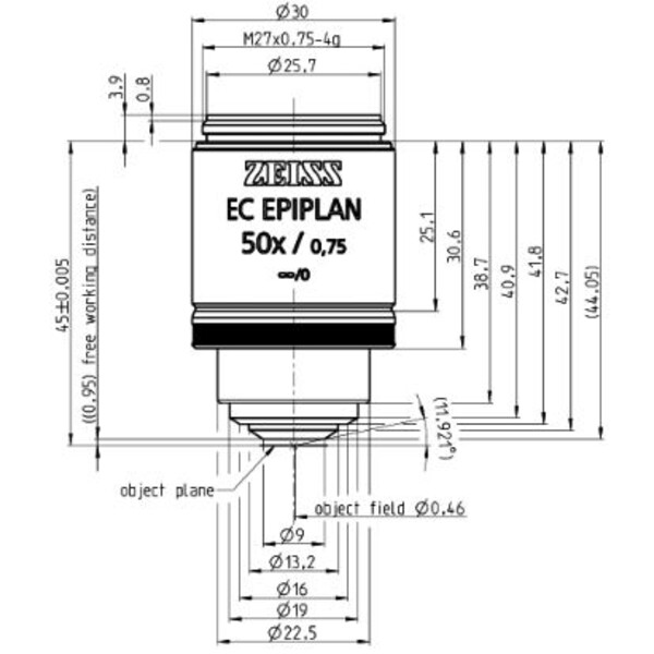 ZEISS objetivo Objektiv EC Epiplan 50x/0,75 M27