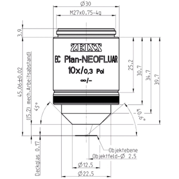 ZEISS objetivo Objektiv EC Plan-Neofluar, POL, 10x/0,3 Pol wd=5,2mm