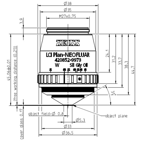 ZEISS objetivo Objektiv LCI Plan-Neofluar 25x/0,8 Imm Korr DIC wd=a=0,21mm