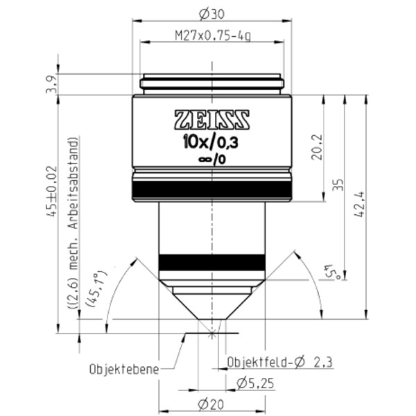 ZEISS objetivo Objektiv W N-Achroplan 10x/0,3 wd=2,6mm