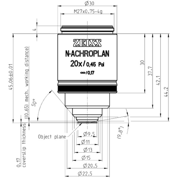 ZEISS objetivo Objektiv N-Achroplan 20x/0,45 Pol wd=0,63mm