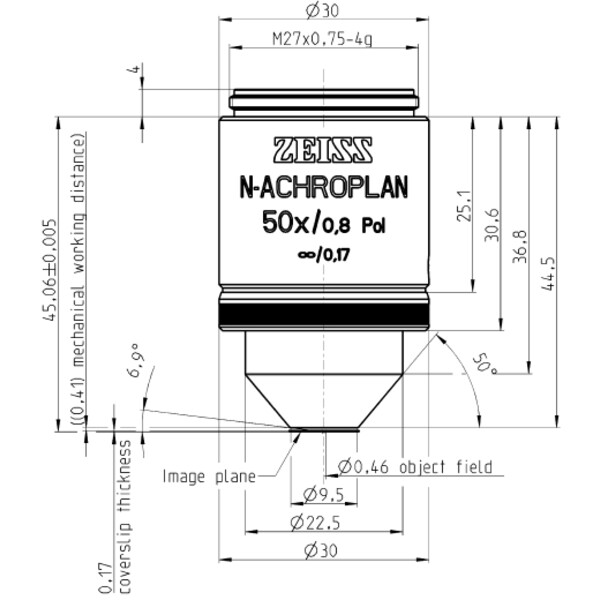 ZEISS objetivo Objektiv N-Achroplan 50x/0,8 Pol wd=0,41mm