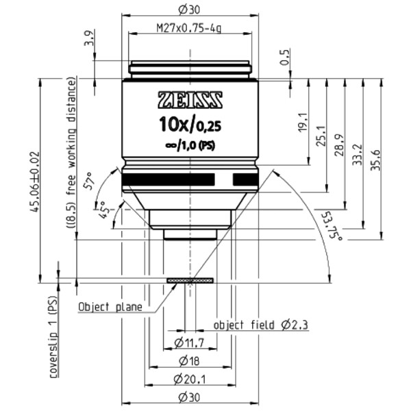 ZEISS objetivo Objektiv LD A-Plan 10x/0,25 wd=8,5mm