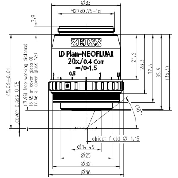 ZEISS objetivo Objektiv LD Plan-Neofluar 20x/0,4 Korr Ph1 Ph2- wd=8,4mm