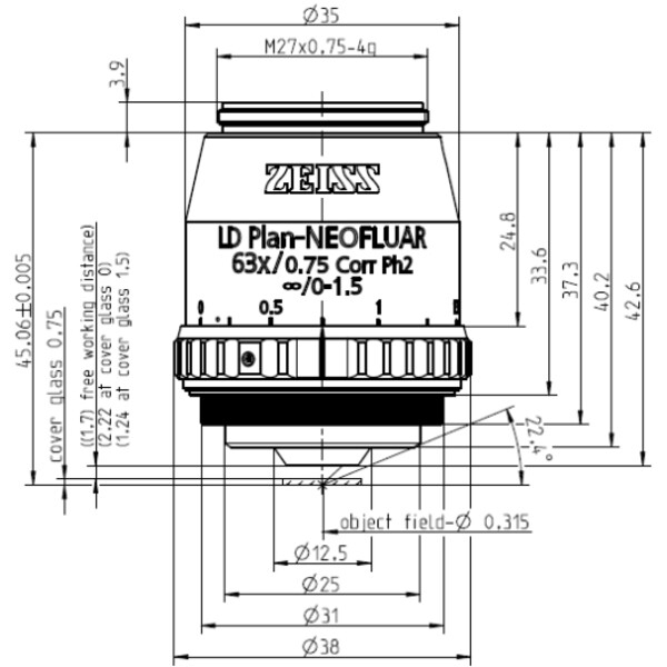 ZEISS objetivo Objektiv LD Plan-Neofluar 63x/0,75 Korr Ph2 wd=2,2mm