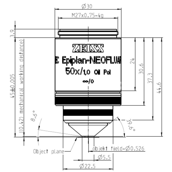 ZEISS objetivo Objektiv EC Epiplan-Neofluar 50x/1,0 Oil Pol wd=0,40mm