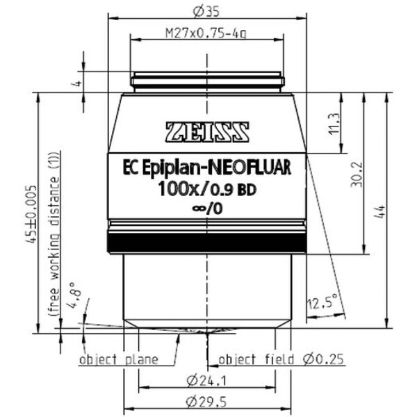 ZEISS objetivo Objektiv EC Epiplan-Neofluar 100x/0,9 HD wd=1,0mm