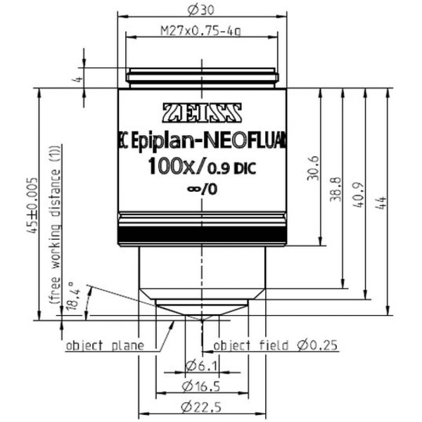 ZEISS objetivo Objektiv EC Epiplan-Neofluar 100x/0.9 DIC wd=1.0mm