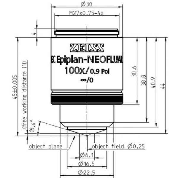 ZEISS objetivo Objektiv EC Epiplan-Neofluar 100x/0,9 Pol wd=1.0mm