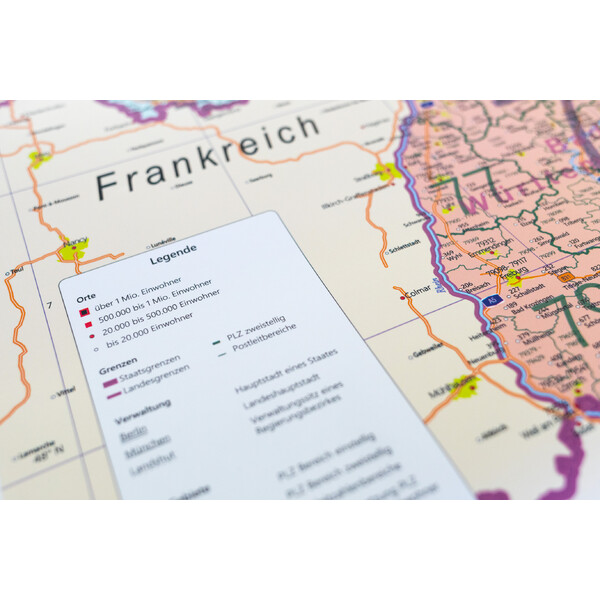 GeoMetro Mapa Deutschland politisch mit Postleitzahlen PLZ (84 x 114 cm)