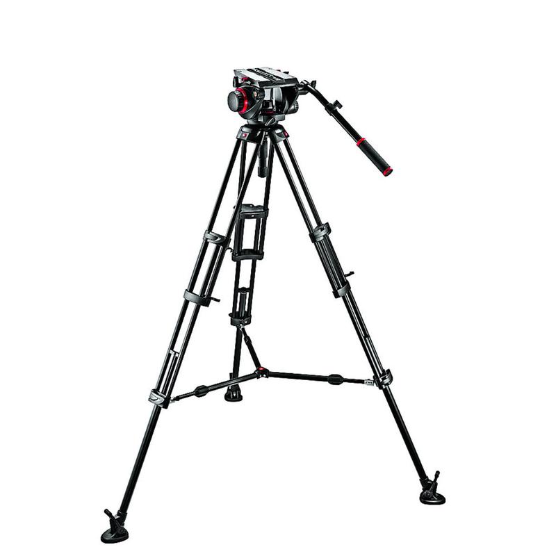 Manfrotto Conjunto de tripé com inclinador a flúido video 509HDe sistema de tripé com duas barras  545BK  com extensor central