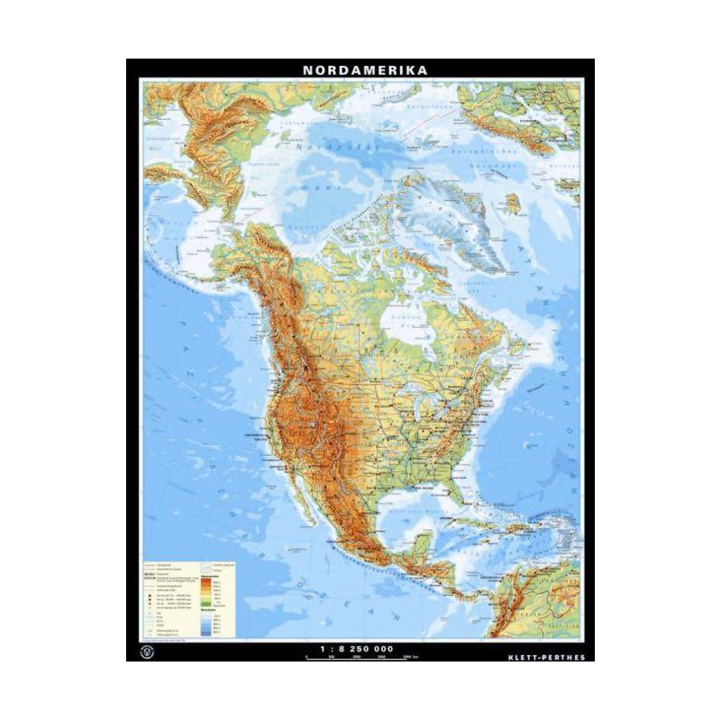 Klett-Perthes Verlag mapa de continente América do Norte física / política (P) 2 lados