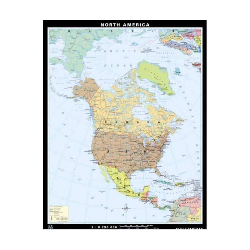 Klett-Perthes Verlag mapa de continente América do Norte física / política (P) 2 lados