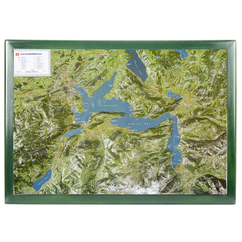 Georelief Mapa regional Map of Lake Lucerne in wooden frame (in German)