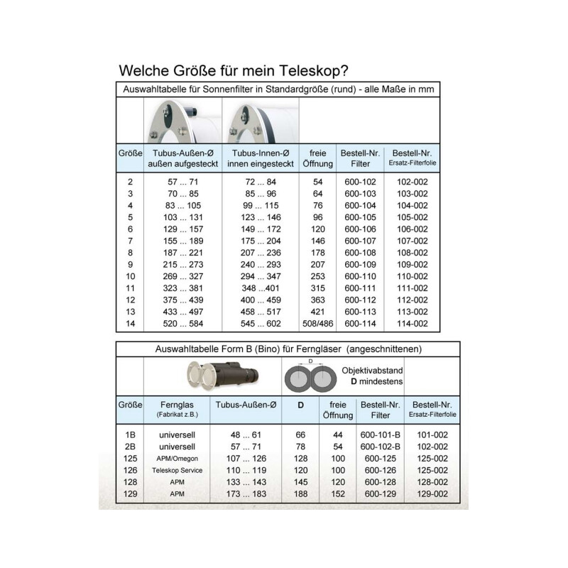 Filtros solares SF100 Größe 1B: 48mm bis 61mm Thousand Oaks