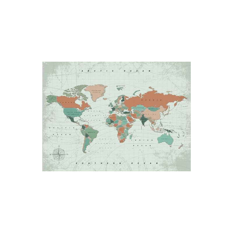 Miss Wood Mapa mundial Woody Map Watercolor Terracotta XL