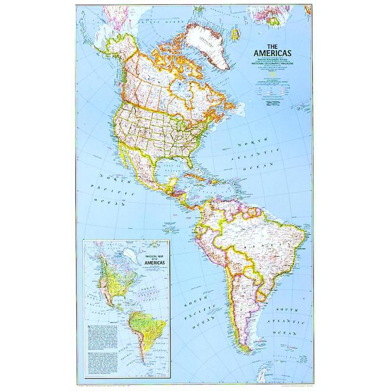 National Geographic mapa de continente continent map North and South America political (laminated)