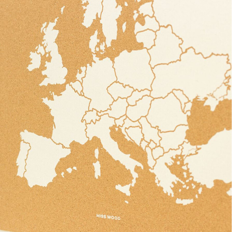 Miss Wood mapa de continente Woody Map Europa weiß 60x45cm