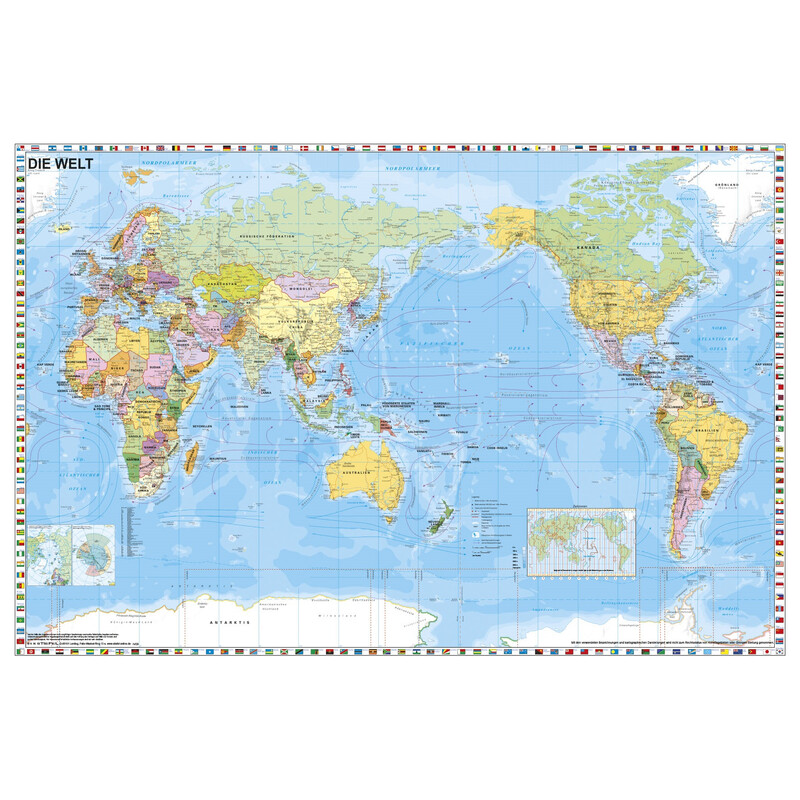 Stiefel Mapa mundial Mundo, Pacífico centrado com a bandeira (98 x 68 cm)