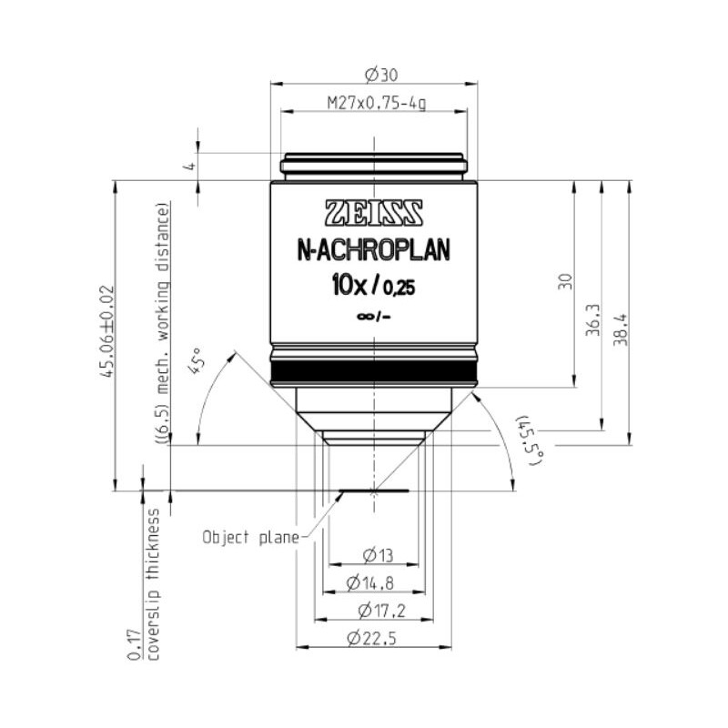 ZEISS objetivo Objektiv N-Achroplan 10x/0,25 M27