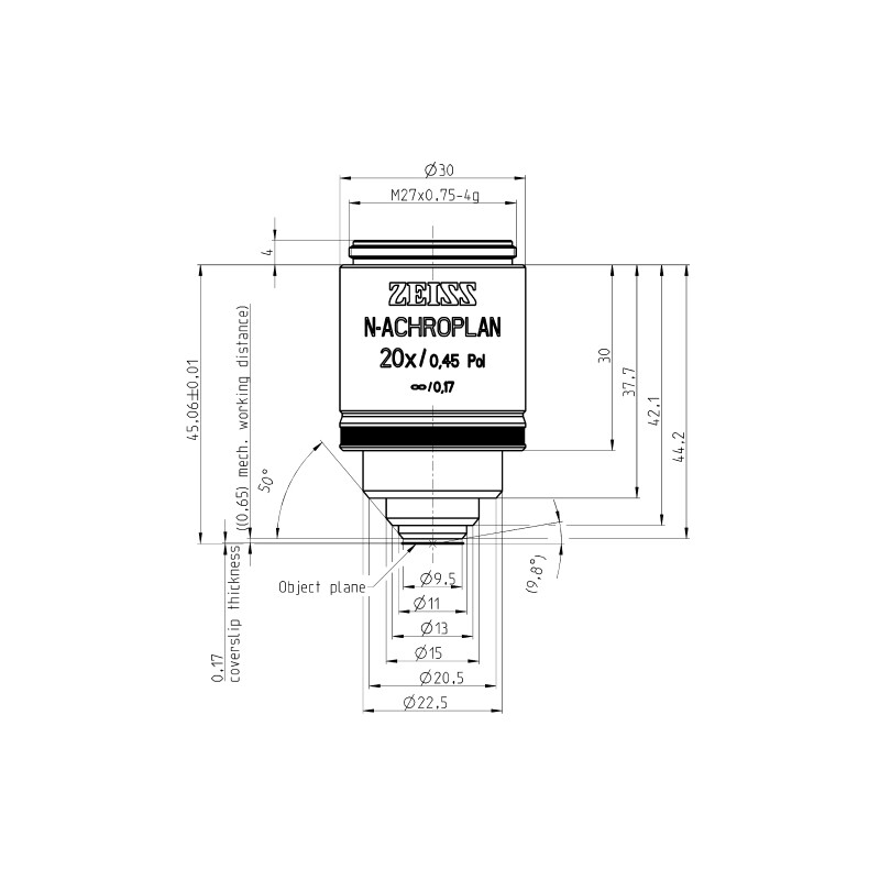 ZEISS objetivo Objektiv N-Achroplan 20x/0,45 Pol wd=0,63mm