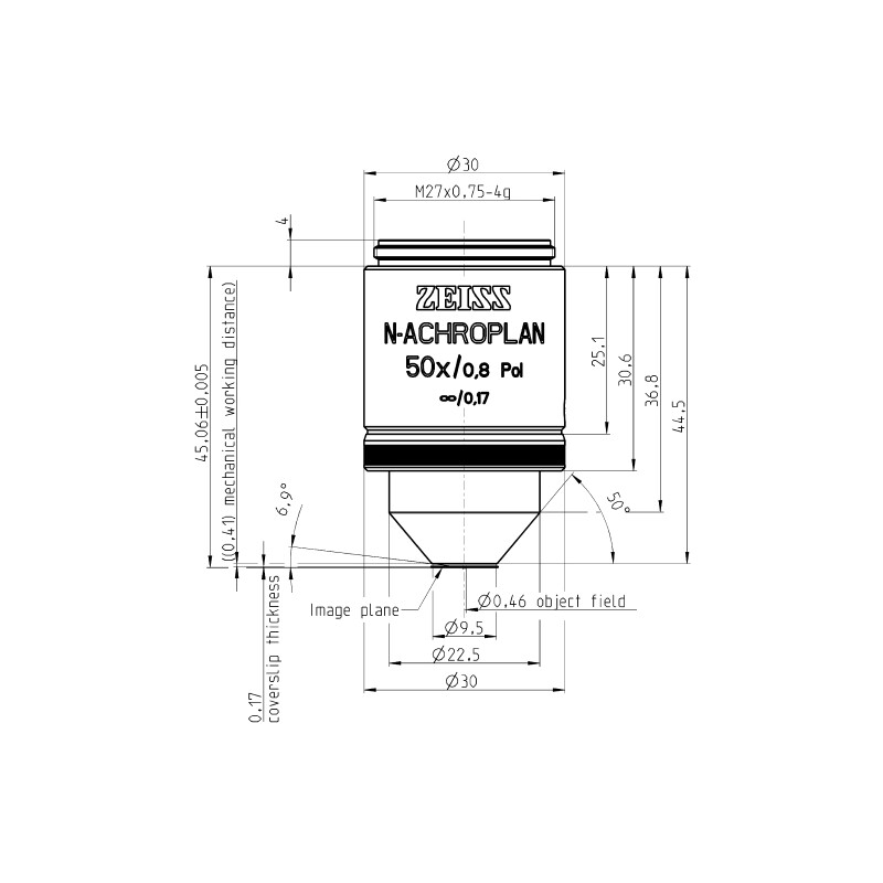 ZEISS objetivo Objektiv N-Achroplan 50x/0,8 Pol wd=0,41mm