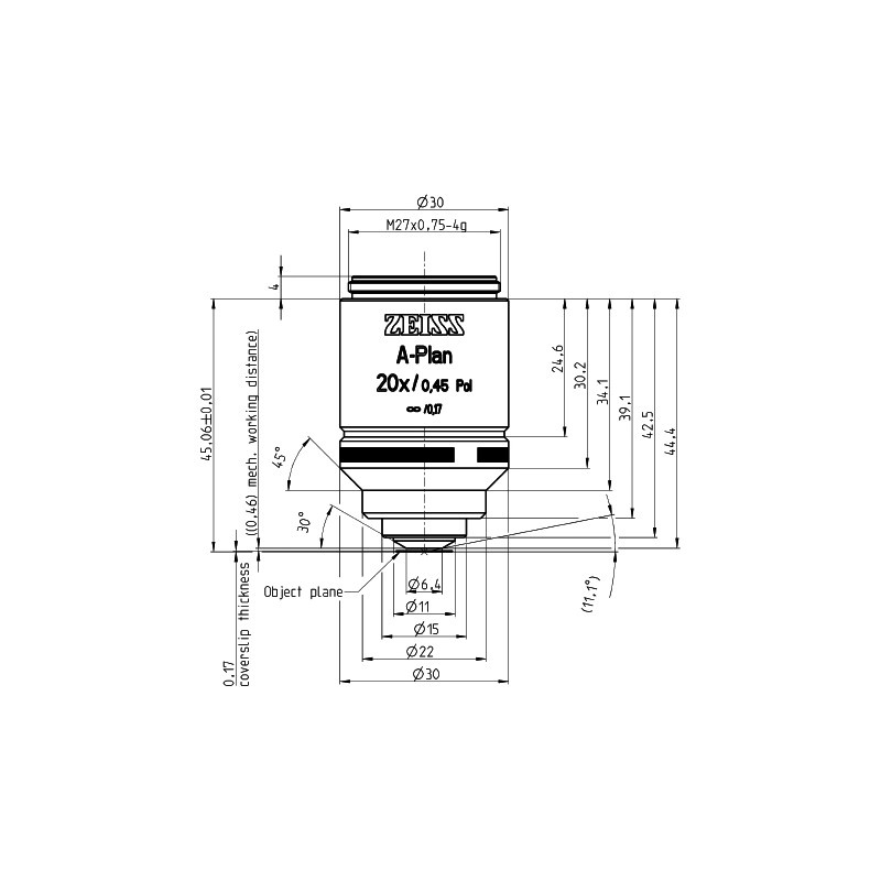 ZEISS objetivo Objektiv A-Plan 20x/0,45 Pol wd=0,46mm