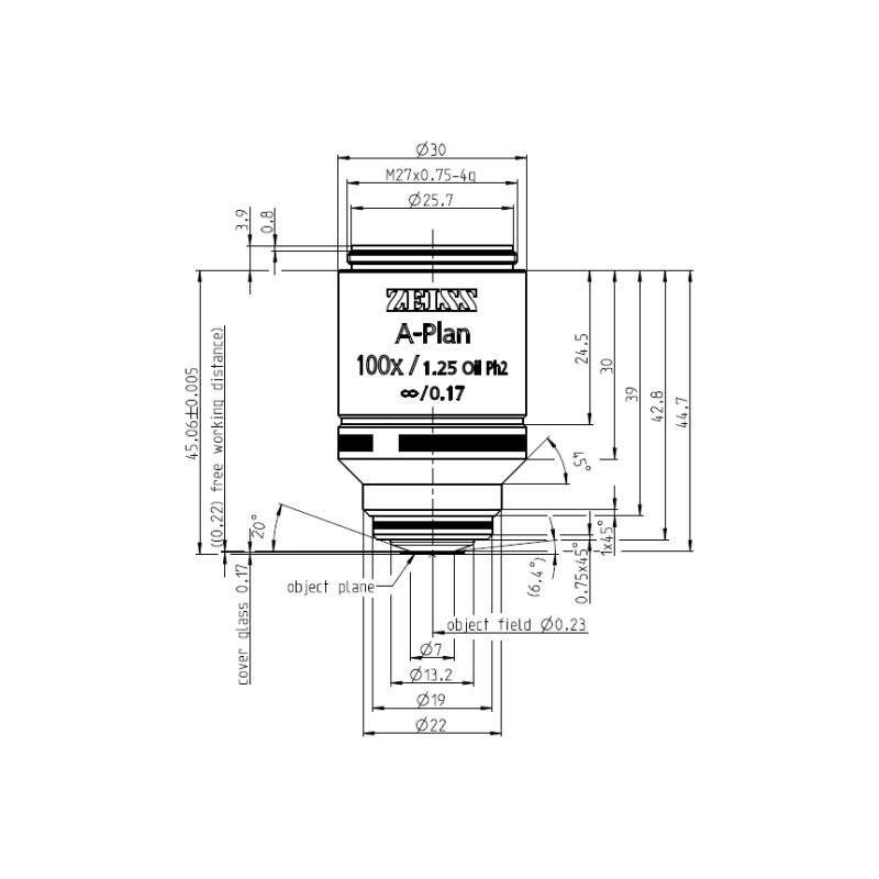 ZEISS objetivo Objektiv A-Plan 100x/1,25 Oil Ph2 wd=0,22mm