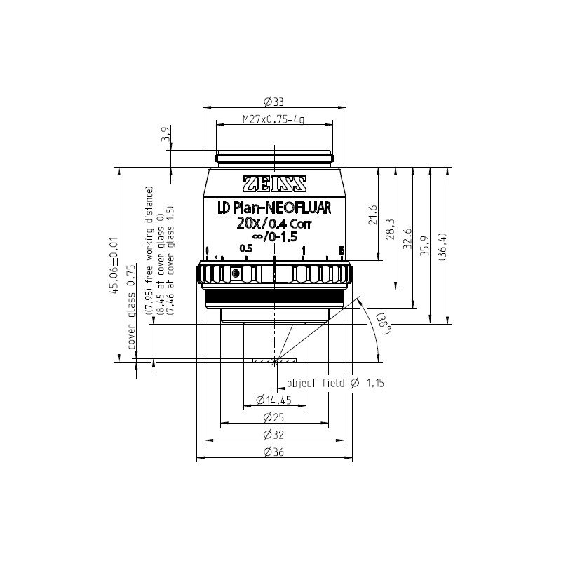 ZEISS objetivo Objektiv LD Plan-Neofluar 20x/0,4 Korr Ph1 Ph2- wd=8,4mm