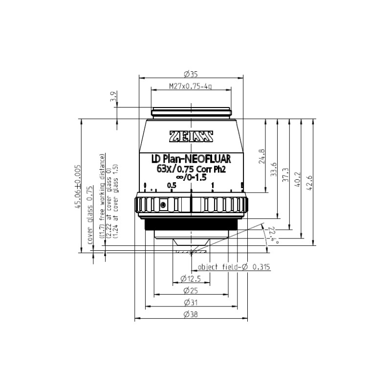 ZEISS objetivo Objektiv LD Plan-Neofluar 63x/0,75 Korr Ph2 wd=2,2mm