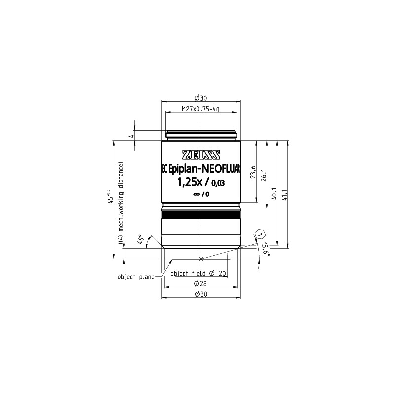 ZEISS objetivo Objektiv EC Epiplan-Neofluar 1,25x/0,03 wd=4,0mm