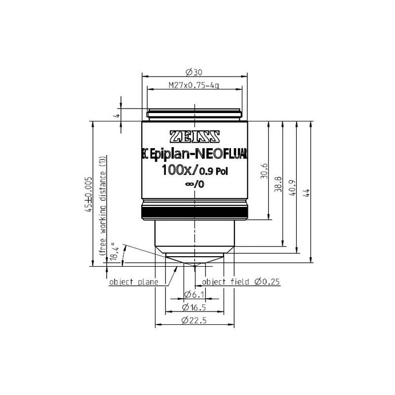 ZEISS objetivo Objektiv EC Epiplan-Neofluar 100x/0,9 Pol wd=1.0mm
