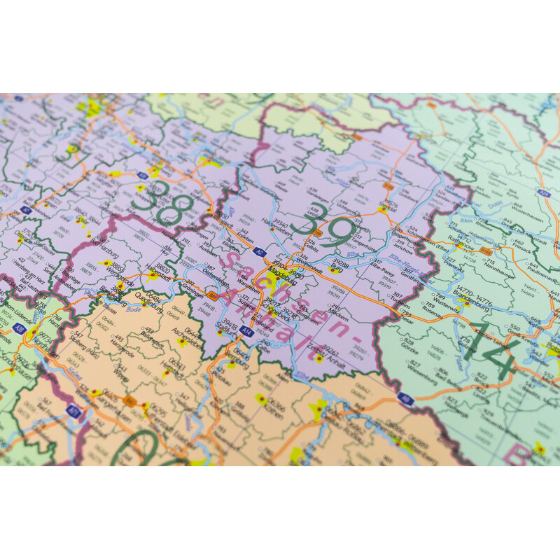 GeoMetro Mapa Deutschland politisch mit Postleitzahlen PLZ (84 x 114 cm)