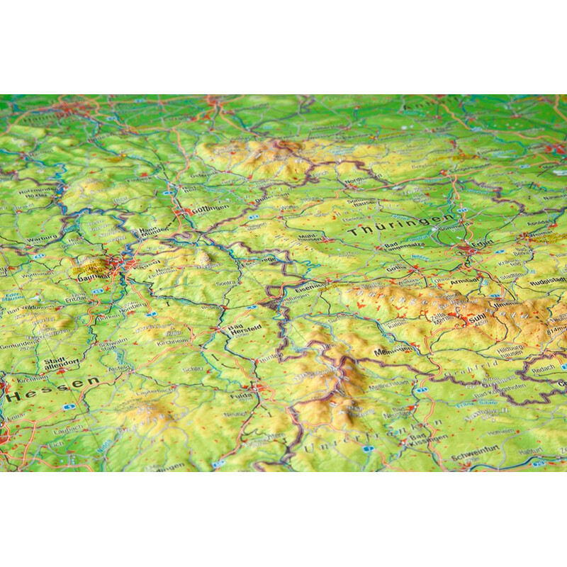 Georelief Mapa 3D em relevo da Alemanha (77x57) com Quadro de madeira