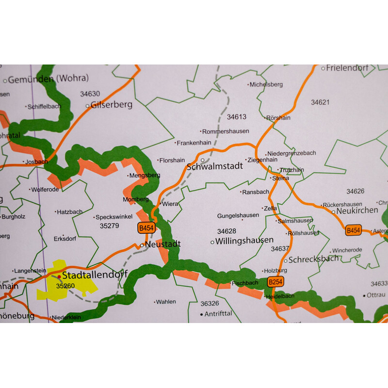 GeoMetro Mapa regional Hessen Postleitzahlen PLZ (100 x 140 cm)