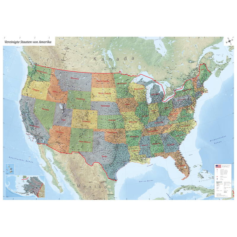 GeoMetro Mapa USA politisch (140 x 100 cm)