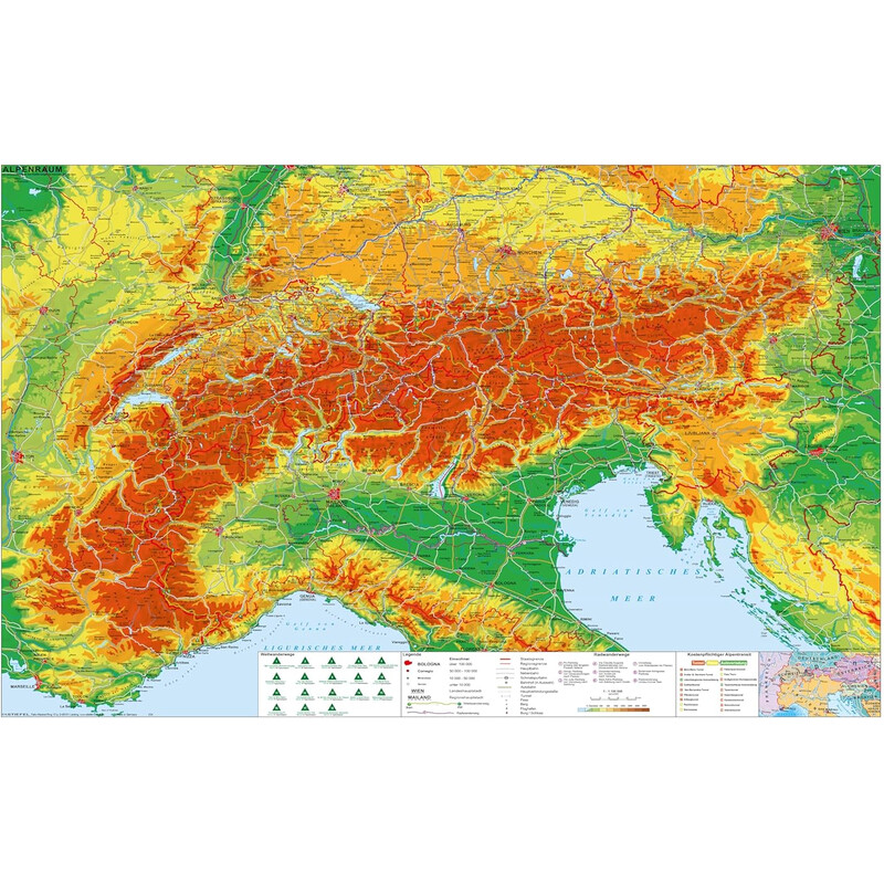 Stiefel Mapa regional Região alpina com percursos pedestres e de bicicleta de longa distância (140 x 100 cm)