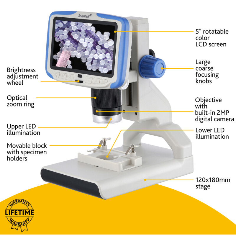 Levenhuk Microscópio Rainbow DM500 2MP 1/2.9" 2.8µm 7-50x LCD CMOS Color Digital