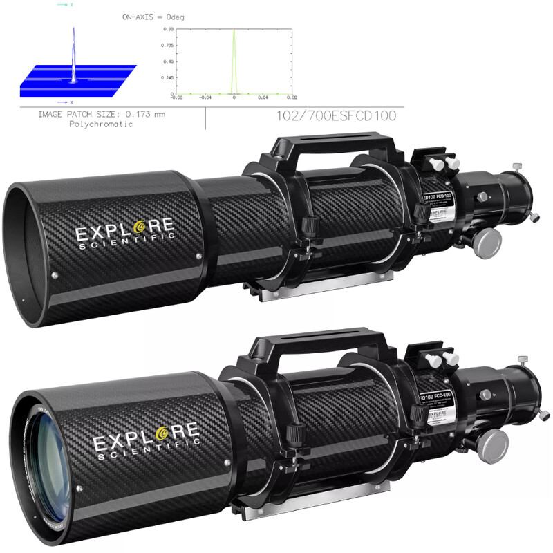 Explore Scientific Refrator apocromático AP 102/714 ED FCD-100 CF Hexafoc iEXOS-100 PMC-8 Wi-Fi GoTo